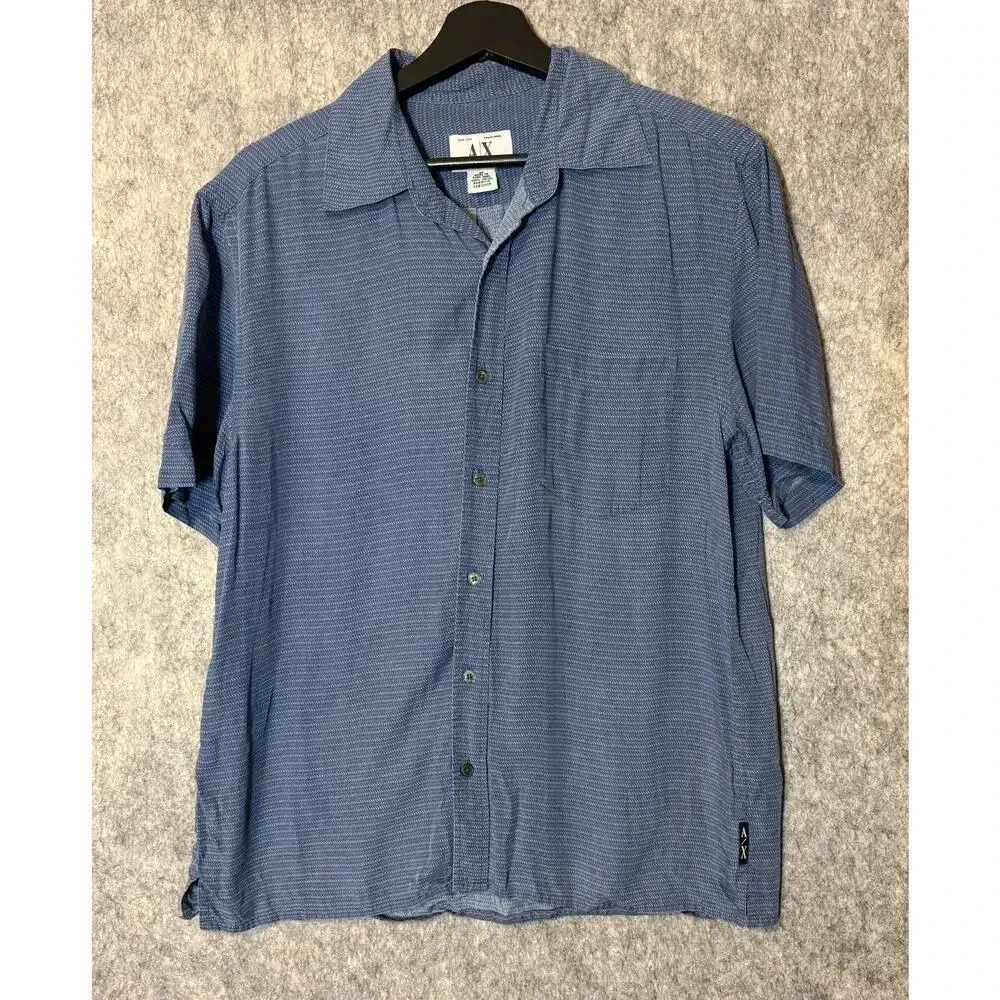 Armani Exchange Mens Short Sleeve Pocket Button Down Medium
